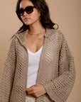 Metallic threads Crochet Jacket Beige