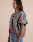 Grey & Black embroidered Linen Shirt