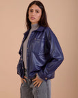 Short leather over-shirt - Navy