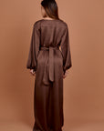 Brown V-neck satin Dress