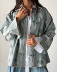 Denim shirt embelished shells- Blue