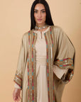 Beige Satin Embelished stripes Kaftan