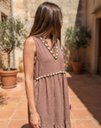 Handmade Embelishment shells dress - Brown