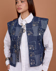 Denim vest handmade silver embellishments
