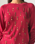 knitwear Top handmade work - Burgundy