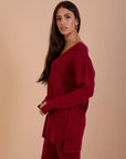 Burgundy V-Neck Knit Pullover