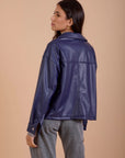 Short leather over-shirt - Navy