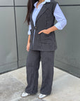 Grey stripes & embro wool Vest
