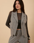Grey check pockets vest