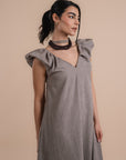 Puff sleeve Dress - Beige stripes