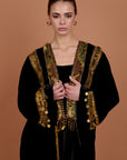 velvet kimono handmade green & gold embelishments