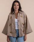 Restocking _Linen shirt handmade sequins - Cafe
