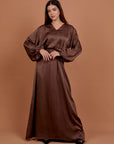 Brown V-neck satin Dress