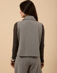 Grey check pockets vest