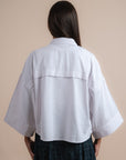 Linen shirt handmade sequins - White