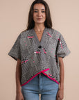 Grey & Black embroidered Linen Shirt