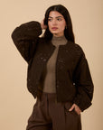 Embroidered & sequins Brown Bomber
