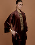 Brown Velvet set - Kimono +pants