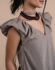 Puff sleeve Dress - Beige stripes