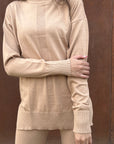 Camel High Neck Knit Pullover