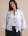 Linen shirt handmade sequins - White