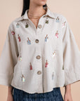 Linen shirt handmade sequins - Beige