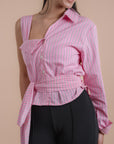 Pink stripes Asymmetric Shirt