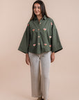 Linen shirt handmade sequins - Olive