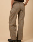 Beige check straight pants