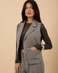 Grey check pockets vest