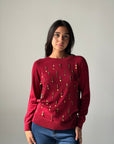 knitwear Top handmade work - Burgundy