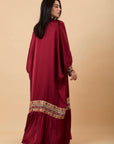 Burgundy satin Embroidered squares