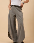 Grey check side vents pants