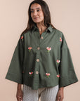 Linen shirt handmade sequins - Olive