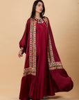 Burgundy satin Embroidered squares