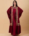 Burgundy satin Embroidered squares