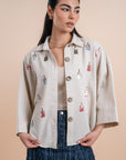 Linen shirt handmade sequins - Beige