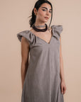 Puff sleeve Dress - Beige stripes