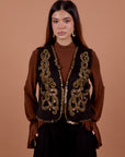 Black suede Vest Golden handmade embellishments