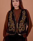 Black suede Vest Golden handmade embellishments