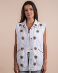 Restocking - White denim vest gold embelishments