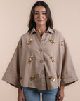 Restocking _Linen shirt handmade sequins - Cafe