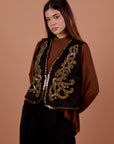 Black suede Vest Golden handmade embellishments