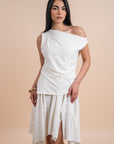 Restocking _ Asymmetric Draped Top - white