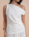 Restocking _ Asymmetric Draped Top - white