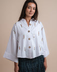 Linen shirt handmade sequins - White
