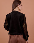Suede Blouse,chiffon sleeves Golden handmade Work