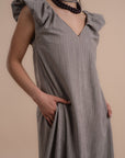 Puff sleeve Dress - Beige stripes
