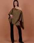 Luxe embellished cape - Olive