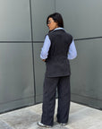 Grey stripes & embro wool Vest
